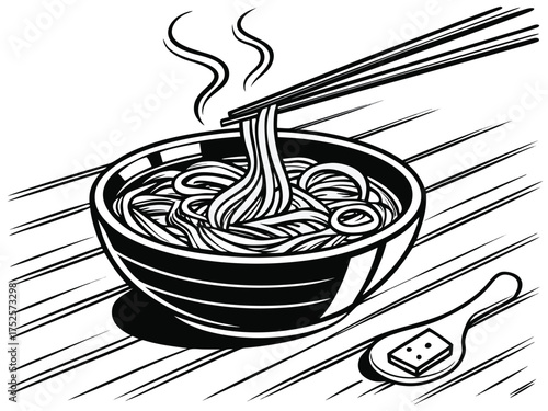Schilderij op canvas Hot Noodles Bowl – Warm Food Illustration