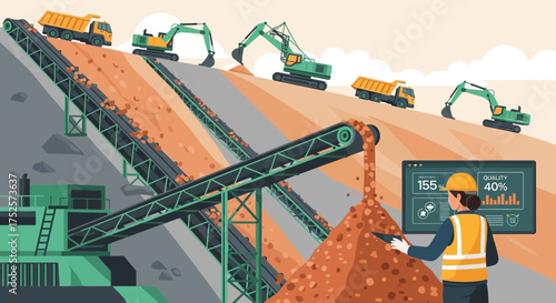 Efficient mining operation featuring automated conveyor belts and quality control systems