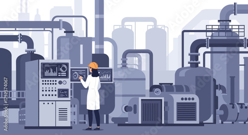 Automated manufacturing plant monitoring and control by a female engineer