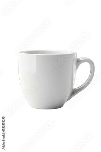 Clean white ceramic mug with handle, solid color