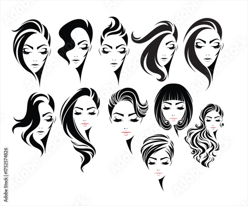 Collection of hairstyles: A diverse collection of elegant hair fashion, with various styles designed for women, capturing beauty and fashion