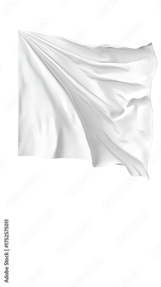Fototapeta premium Waving white flag, softly draped, on black background