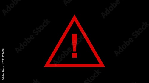 Danger warning sign animation video, glowing hazard triangle with flashing red light, safety alert motion graphic for caution, emergency, risk notification and security footage template
