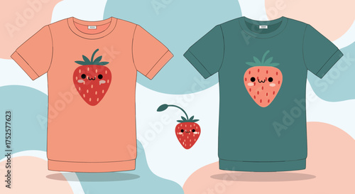 Adorable kawaii strawberry illustrations perfect for fun and unique apparel designs.