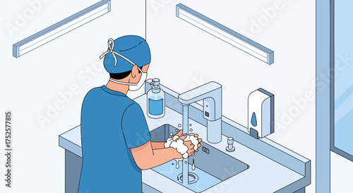 Surgeon Washing Hands Before Operation in Hospital.