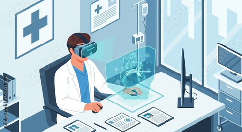 Doctor Using Virtual Reality for Medical Diagnosis and Treatment.