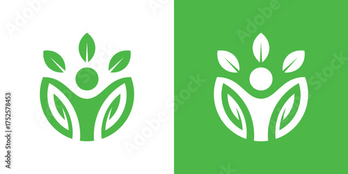 Modern logo combining a person and leaf, symbolizing wellness, natural growth, and balance. Perfect for health, lifestyle, eco business, or personal development branding.