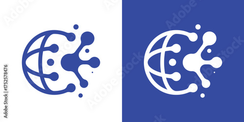 Modern logo combining a globe and molecular connections, symbolizing global technology, innovation, and digital network. Perfect for science, and tech company branding.