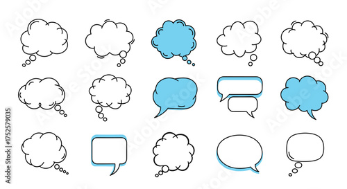 A Diverse Collection of Hand-Drawn Speech Bubbles and Thought Clouds for Creative Projects and Communication Design.