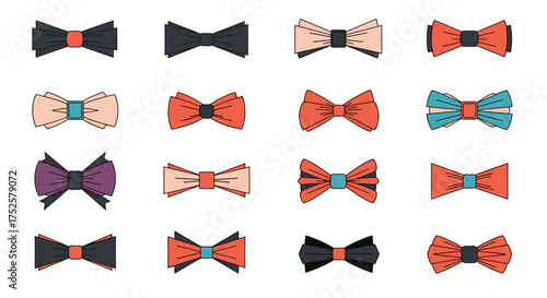 A collection of stylish bowties in various colors and designs perfect for formal events.