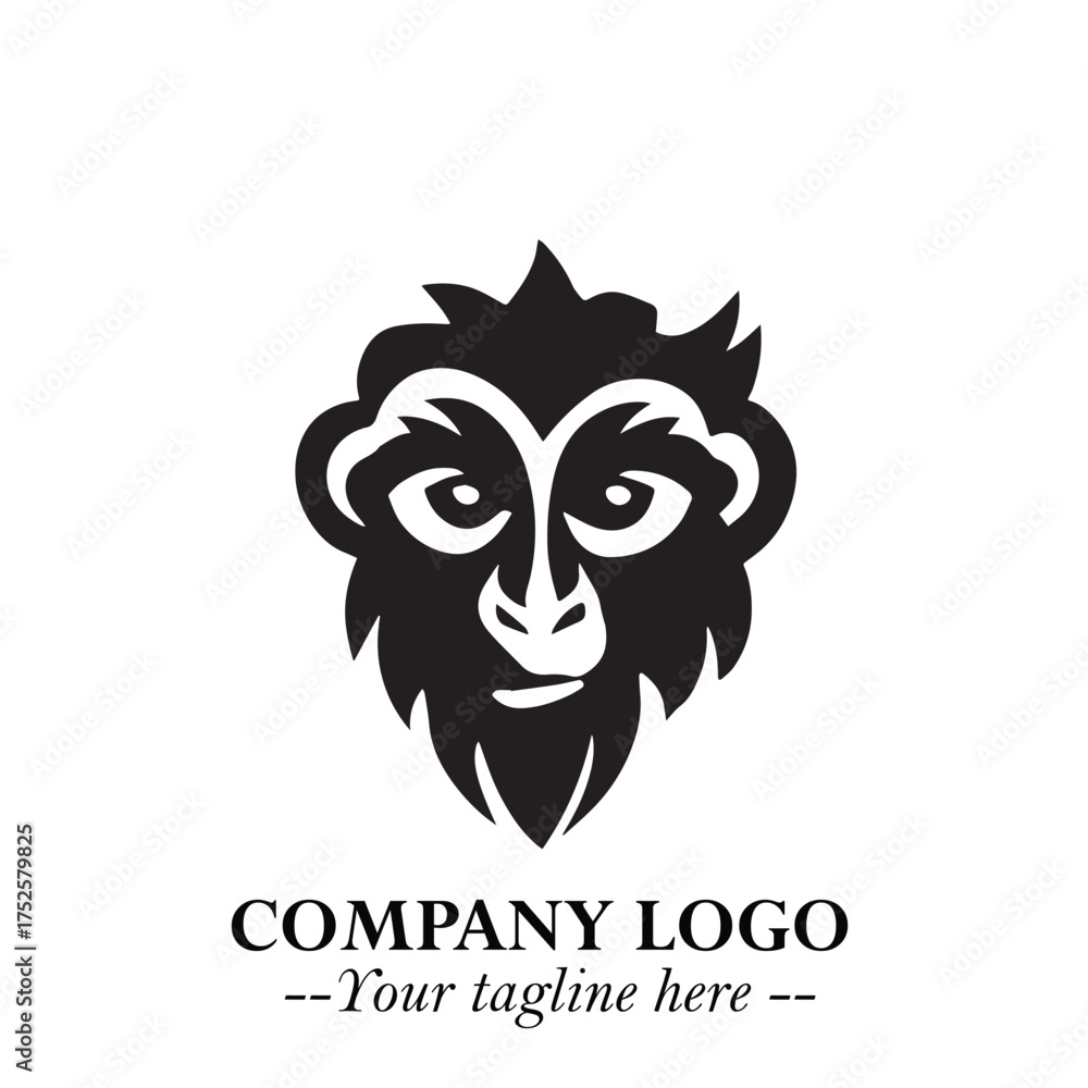 Fototapeta premium Head of Monkey Logo Symbol in Black on the White Background Minimalist Vector Illustration
