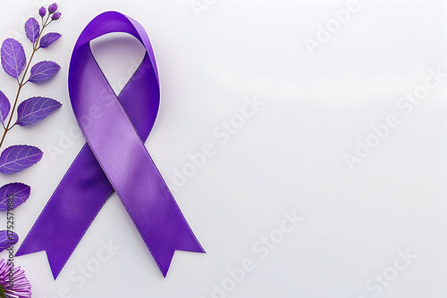 Show your support with this elegant purple awareness ribbon nestled among vibrant foliage for a powerful message of hope and solidarity