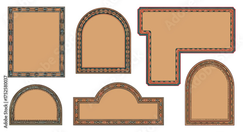 Collection of ornate decorative frames with various shapes and borders for design elements.