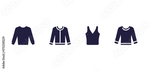 Minimalist Everyday Apparel Vector Icons (Sweater, Cardigan, Vest). Clothing, Fashion, Retail, Lifestyle.