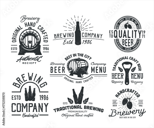 Beer Icons: a collection of hand-drawn, vintage-style icons and emblems with a brewery theme.