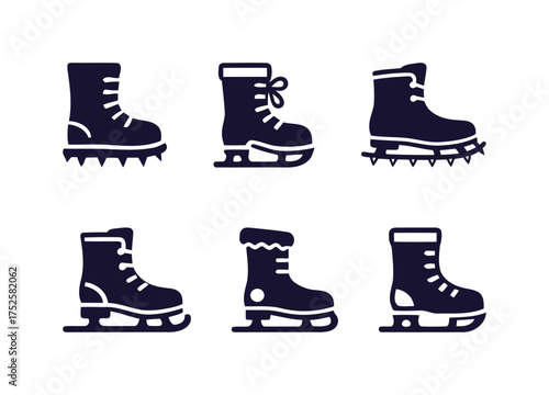 Ice Skate and Figure Skate Vector Icons (Solid Style). Winter Sports, Cold Weather Activities, Holiday Leisure.