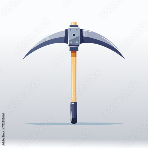Illustration of a pickaxe with a wooden handle and a gray metal head.