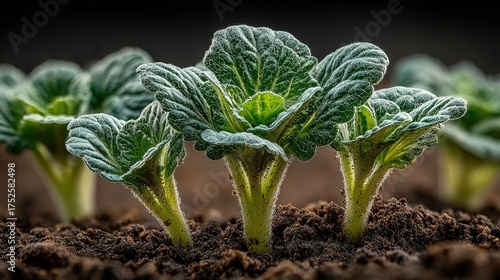 Wallpaper Mural Young green plants sprout from dark soil in a garden or field. Torontodigital.ca