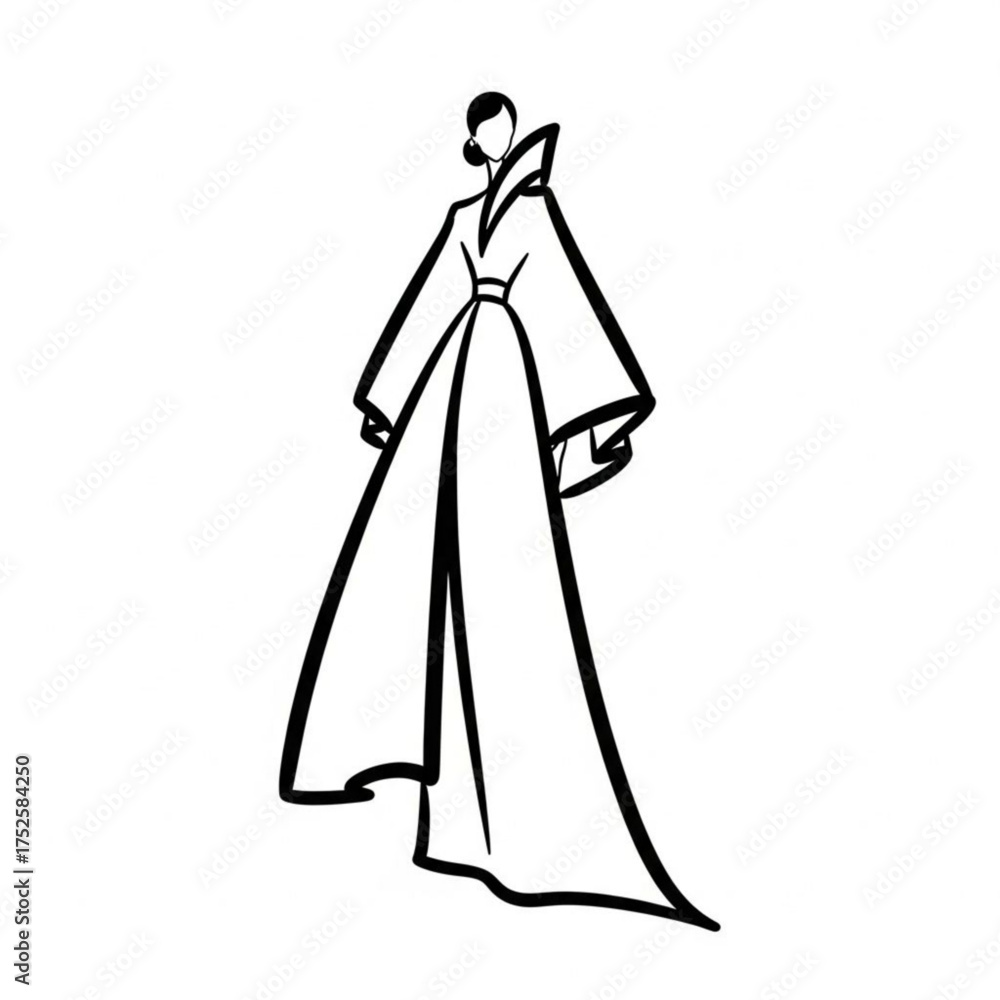 Fototapeta premium Elegant Fashion Silhouette: An illustrated silhouette of a woman showcases a stylish high-fashion design, embodying grace, sophistication, and modern artistry in elegant style.