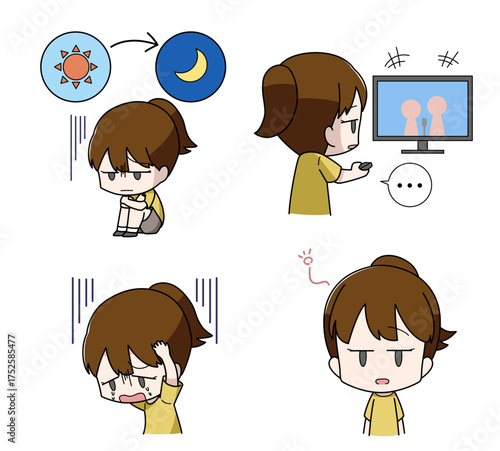 うつの精神的症状のイラスト4種類セット・女子