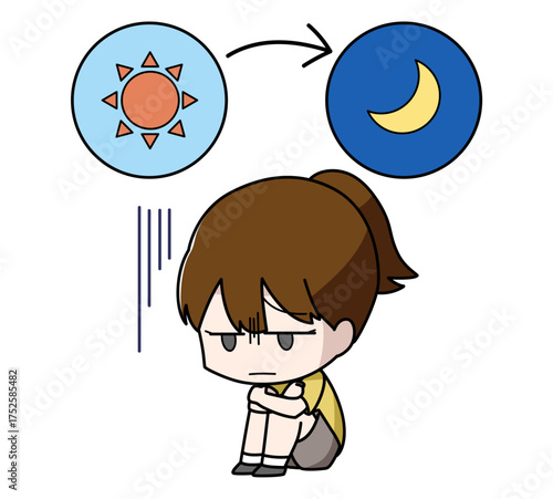 一日中落ち込んでいる女子のイラスト