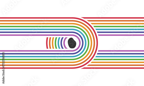 7 colorful curved parallel lines, meditation zen garden top view or life balance vector illustration, river stream abstract