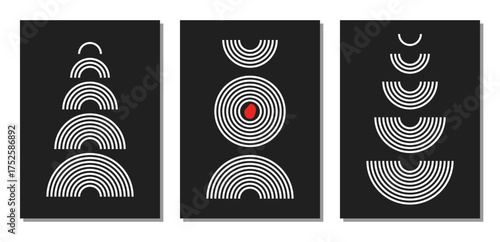 abstract minimalistic vector geometric vector print set, japanese zen garden wall art, boho style life balance poster