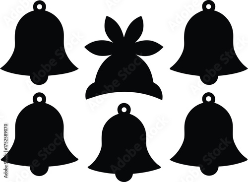 Christmas Bell Set Silhouette Vector Illustration Collection. Holiday Bell Silhouette Collection, Vector Graphic Set