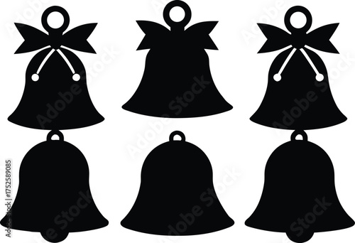 Christmas Bell Set Silhouette Vector Illustration Collection. Holiday Bell Silhouette Collection, Vector Graphic Set