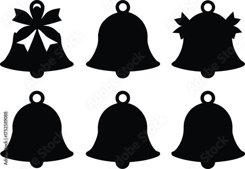 Christmas Bell Set Silhouette Vector Illustration Collection. Holiday Bell Silhouette Collection, Vector Graphic Set