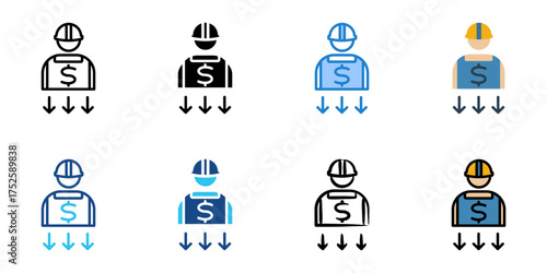 labor cost icon set multiple style vector collection 
