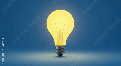 Illuminated light bulb shines warmly against a soft, gradient blue backdrop