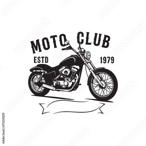 Vintage motorcycle vector illustration for moto club established in 1979