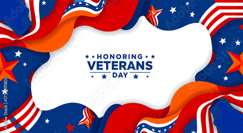 Honoring Veterans Day Background – Patriotic Red White Blue Design with American Flag and Stars