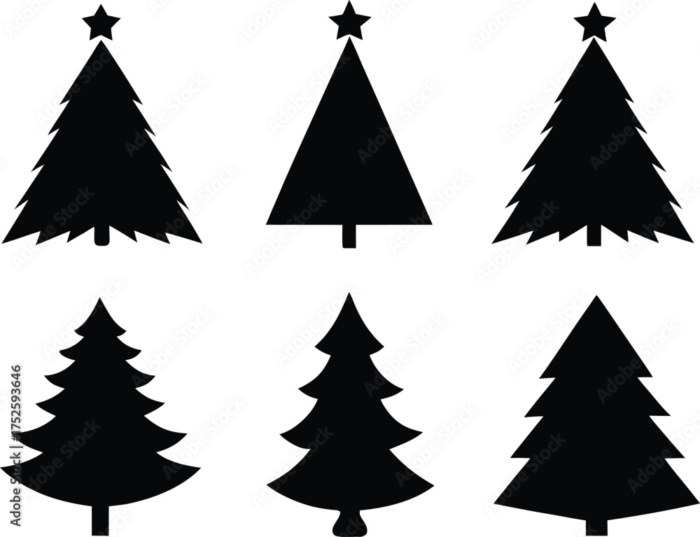 Obraz premium Christmas Tree Vector Set - Elegant Evergreen Illustration. Stylized Christmas Trees Vector Isolated on White Background