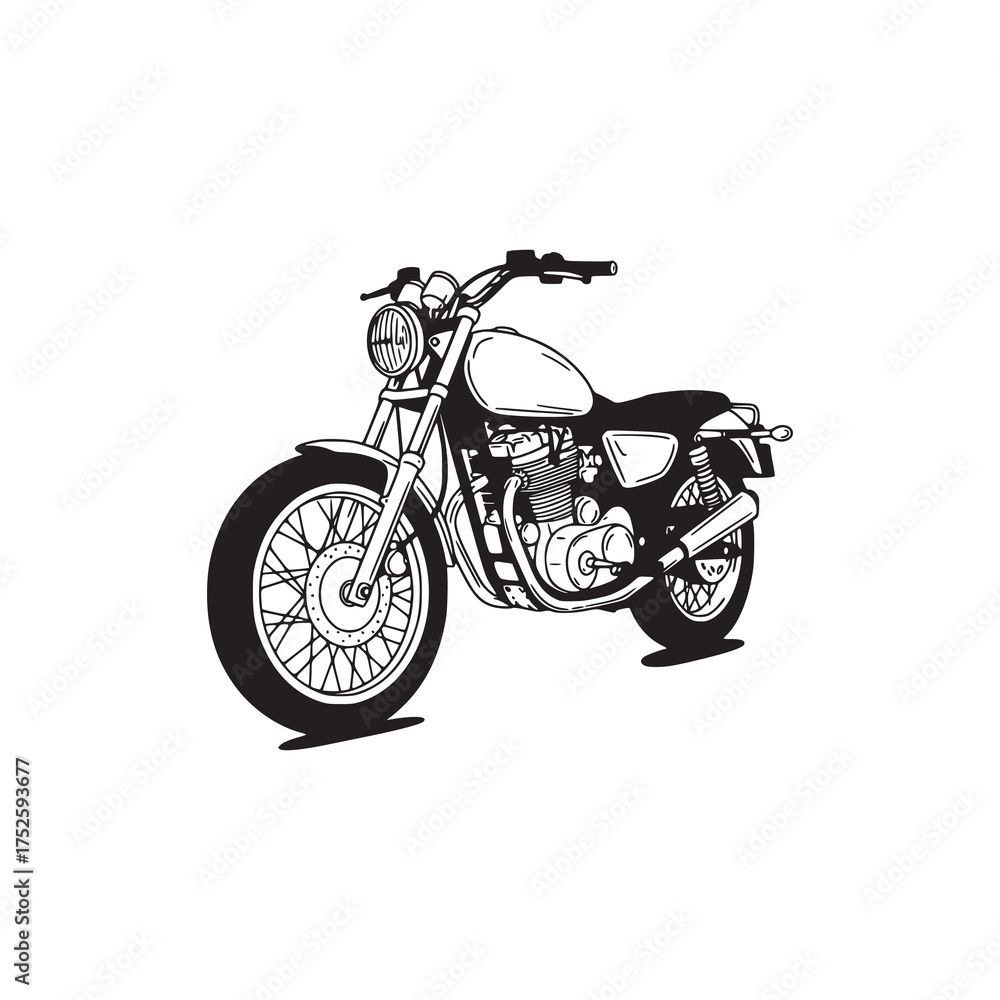 Obraz premium Detailed black and white vector illustration of a classic motorcycle