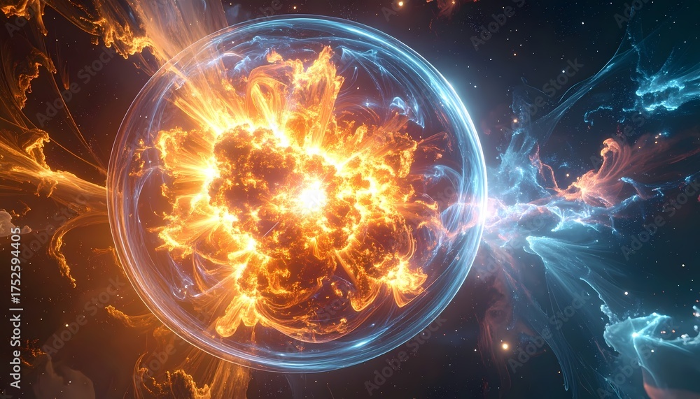 Fototapeta premium Vibrant Cosmic Energy Sphere Illuminating the Depths of Space.