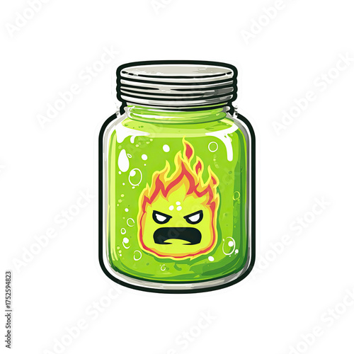 Furious Green Potion Jar with Flaming Spirit