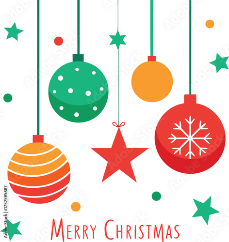 hanging christmas balls and stars with merry chris.eps