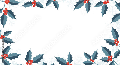 A festive border of holly leaves and red berries perfect for holiday greetings.