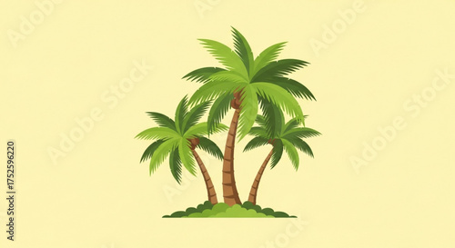 Illustration of three palm trees on a light yellow background, evoking a tropical and summery vibe, perfect for vacation, travel, and beachthemed designs