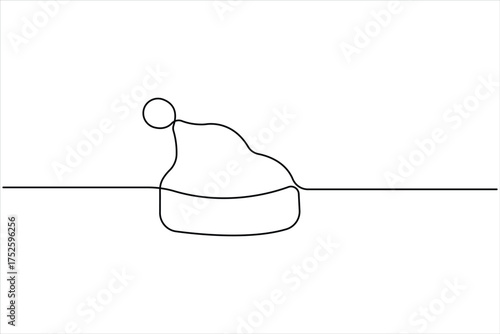 Continuous one line art drawing of Santa Hat design. Christmas Santa cap one line art icon vector illustration