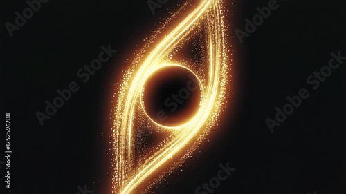 Glowing Golden Particle Torus Around Central Void on Black Vortex Abstract Energy Explosion Concept