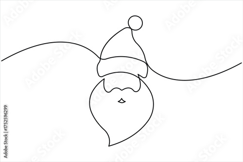 Continuous Santa Claus face one line art of Santa. Christmas symbol the head of Santa Claus outline vector illustration