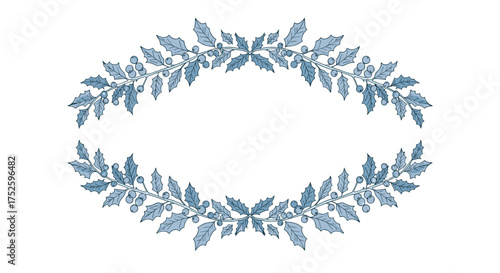 Elegant oval frame of delicate blue-green leaves perfect for wedding invitations and greeting cards.