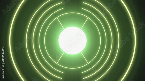Green Glowing Radar with Circular Pulse Rings Scanning Interior Target UI HUD Concept