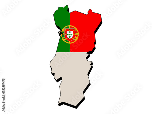 Portugal map variant with crest, national colors stripe, country outline emblem, travel geography icon, simple vector, light background