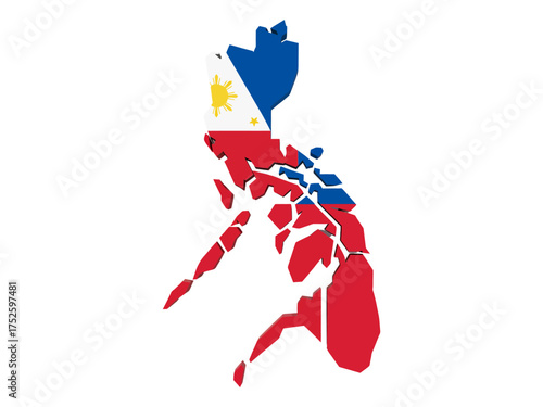 Philippines archipelago flag design, stylized islands map, patriotic colors artwork, travel poster element, clean vector, isolated background