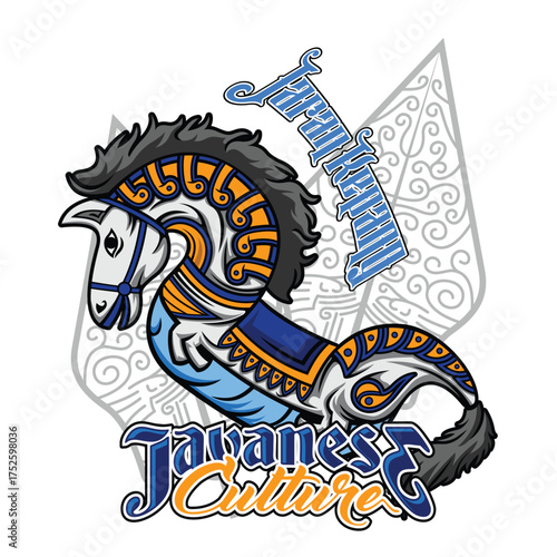 Jaran Kepang Kuda Lumping Traditional Indonesia Javanese Culture Dance Bamboo Horse Equipment Vibrant Bright Blue White gold Color