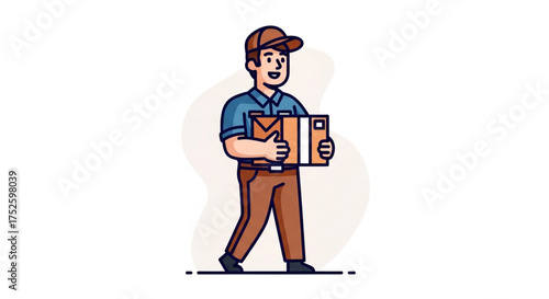 Delivery man carrying a package, , representing shipping, logistics, and the transportation of goods to customers